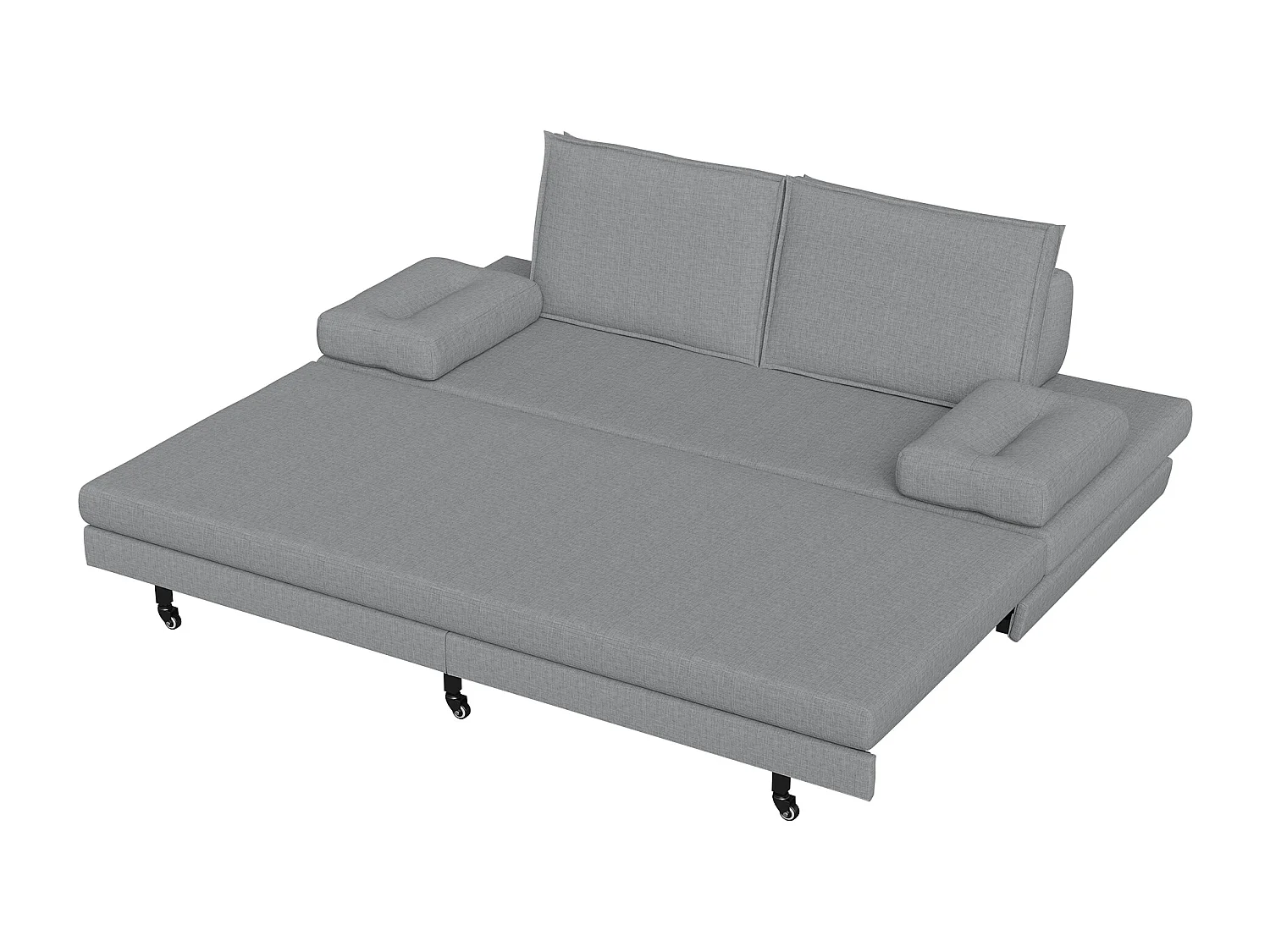 Canapé-Lit Convertible 90x200cm, Lit double, Multifonction, Lit de Jour pour 2 Personnes, Lit gigogne de même Hauteur, en Lin Gris