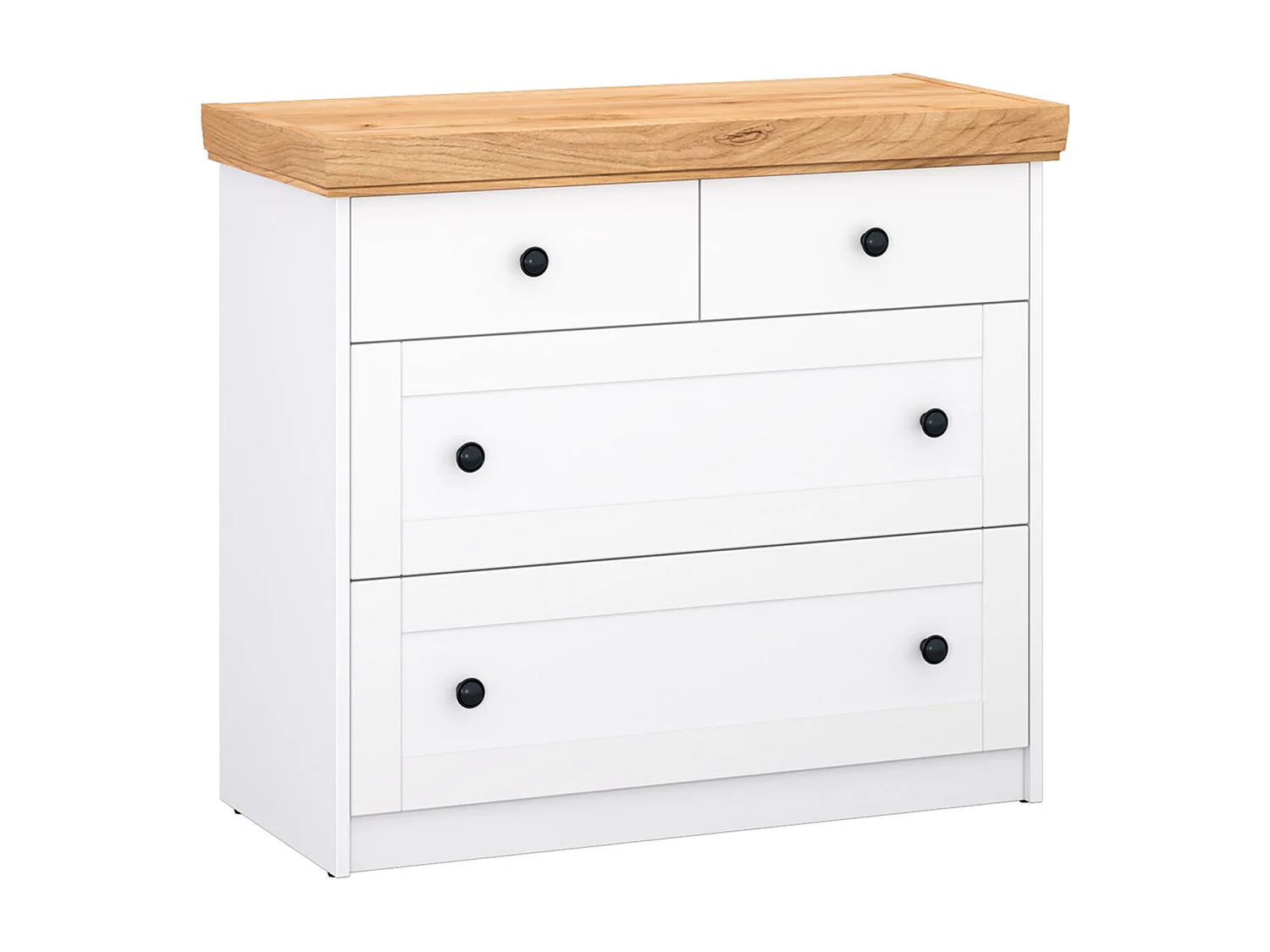 Komoda 92x82x42 cm Matowy biały dąb kraft złoty