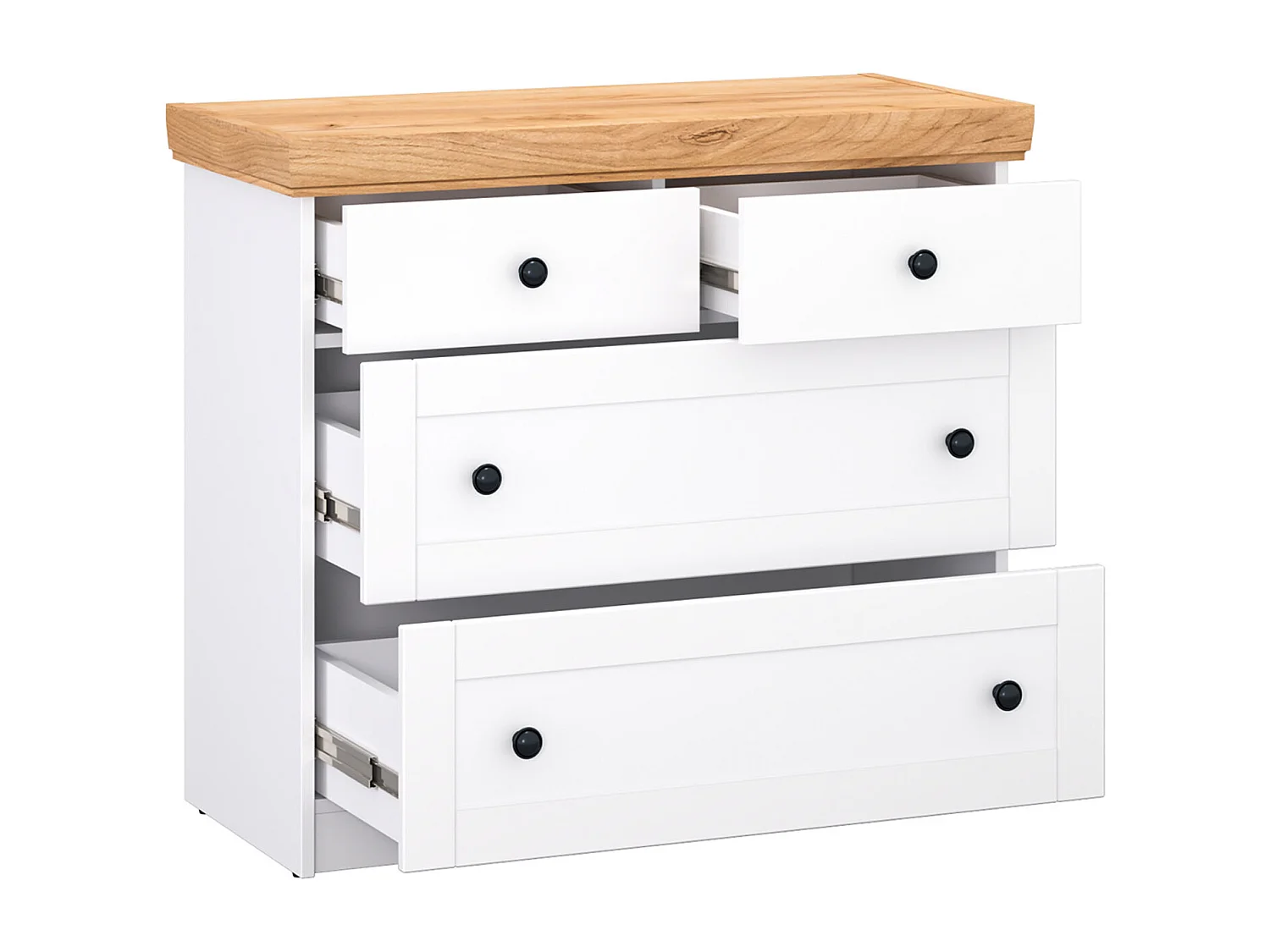 Komoda 92x82x42 cm Matowy biały dąb kraft złoty