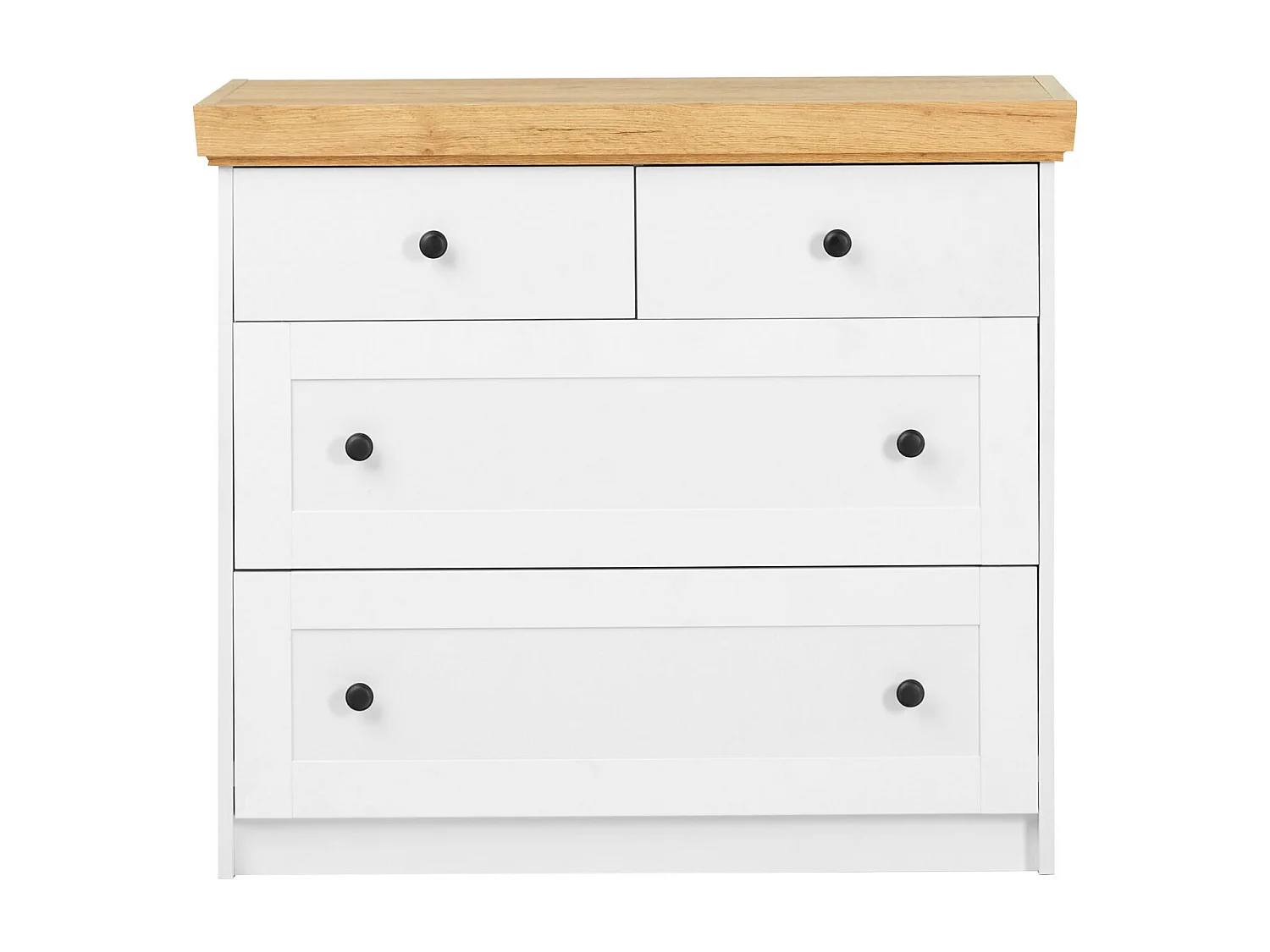 Komoda 92x82x42 cm Matowy biały dąb kraft złoty