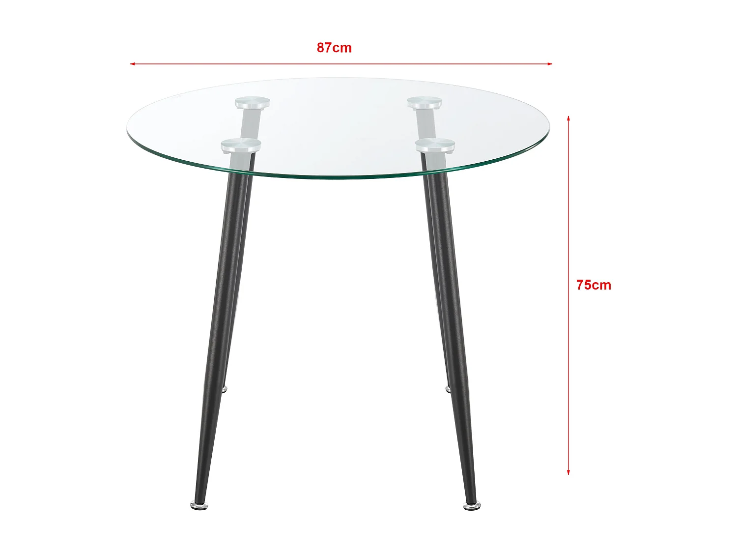 Mesa de jantar redonda vidro temperado aço 75 x 87 cm transparente preto 03_0008707