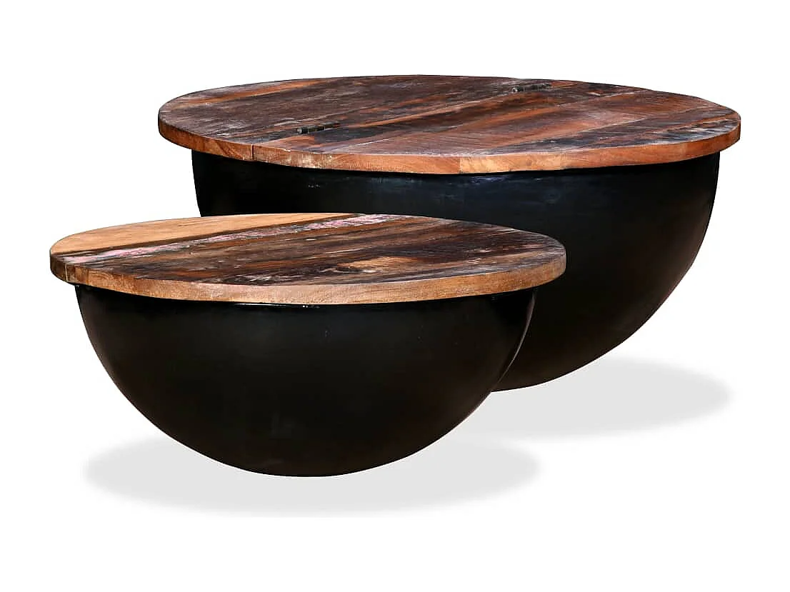 Conjunto de mesa de centro com 2 tigelas em madeira maciça recuperada preta 02_0042122