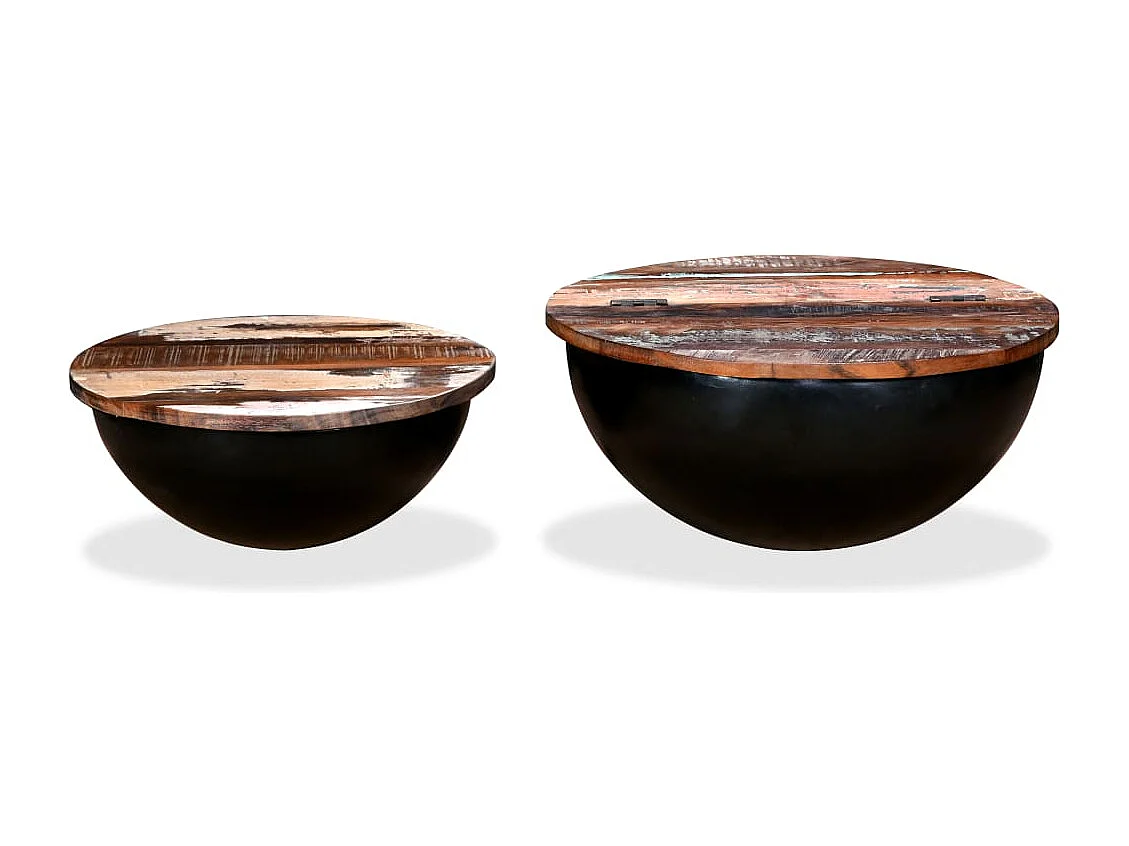 Conjunto de mesa de centro com 2 tigelas em madeira maciça recuperada preta 02_0042122