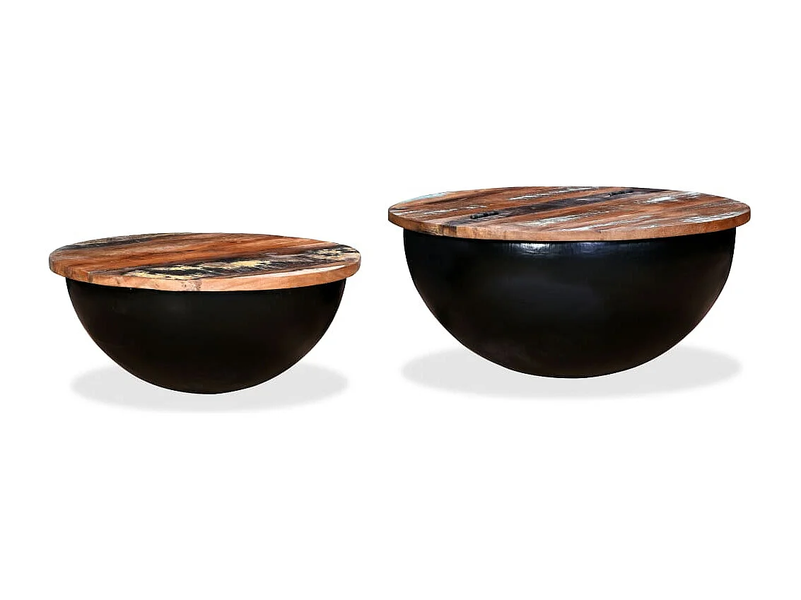 Conjunto de mesa de centro com 2 tigelas em madeira maciça recuperada preta 02_0042122