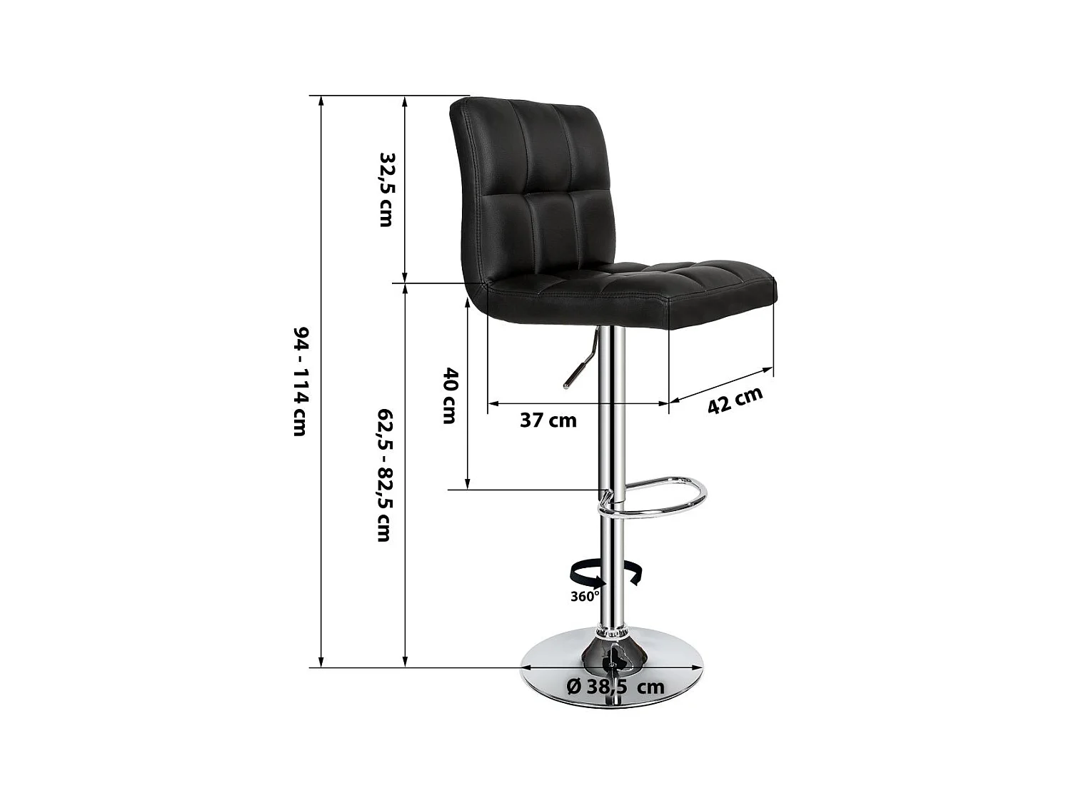 Lot de 2 tabourets noire 42 x 37 x 114 cm 1208011