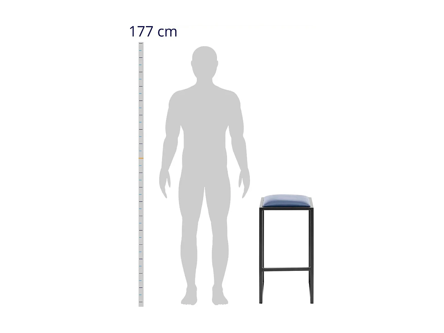 Juego de 2 taburetes de bar industriales con tapizado de PU y metal con recubrimiento en polvo negro y azul 14_0010063