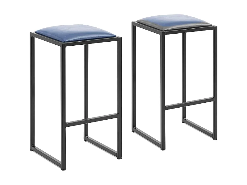 Juego de 2 taburetes de bar industriales con tapizado de PU y metal con recubrimiento en polvo negro y azul 14_0010063