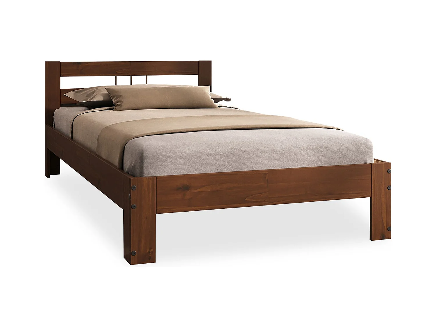 Lit simple THEO 100 x 200 cm lit pour enfant en pin massif coloris châtaignier, avec tête de lit