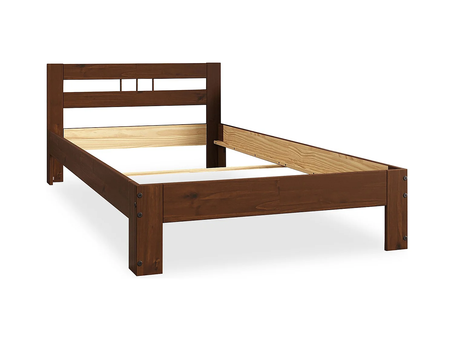 Lit simple THEO 100 x 200 cm lit pour enfant en pin massif coloris châtaignier, avec tête de lit