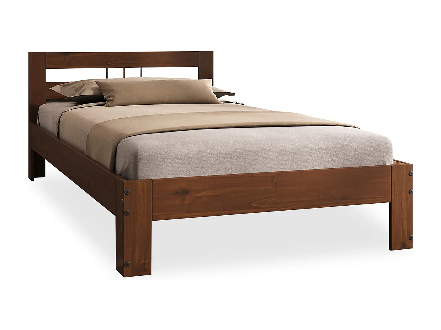 Lit simple THEO 100 x 200 cm lit pour enfant en pin massif coloris châtaignier, avec tête de lit