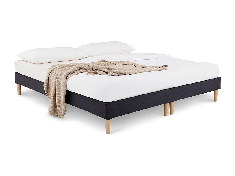 Sommier tapissier RENNES 180 x 200 cm structure en bois et revêtement en tissu noir, cadre de lit avec pieds