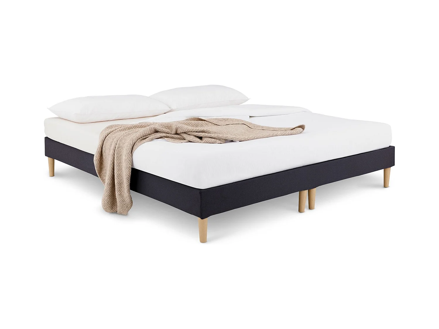 Sommier tapissier RENNES 180 x 200 cm structure en bois et revêtement en tissu noir, cadre de lit avec pieds