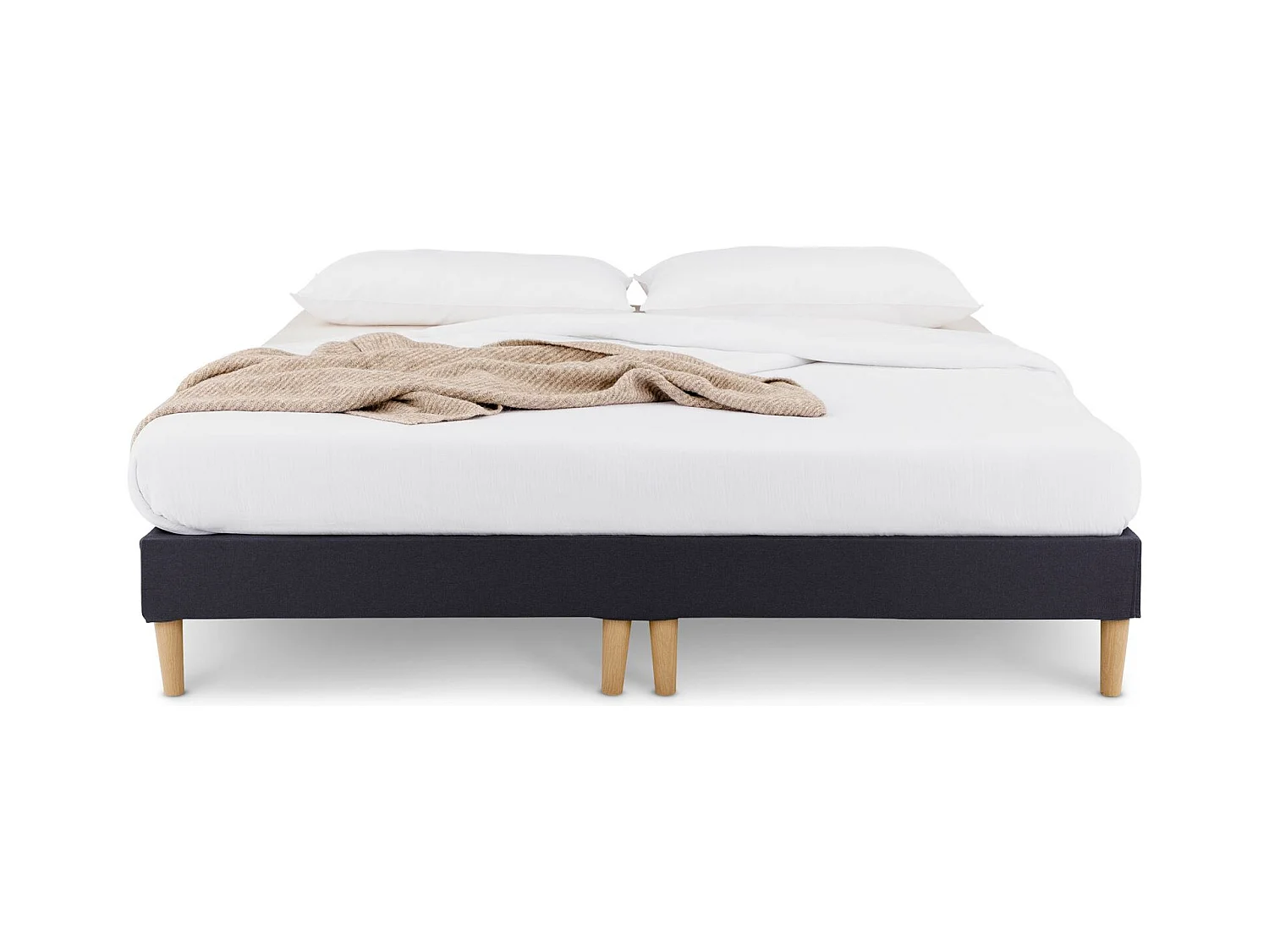 Sommier tapissier RENNES 180 x 200 cm structure en bois et revêtement en tissu noir, cadre de lit avec pieds