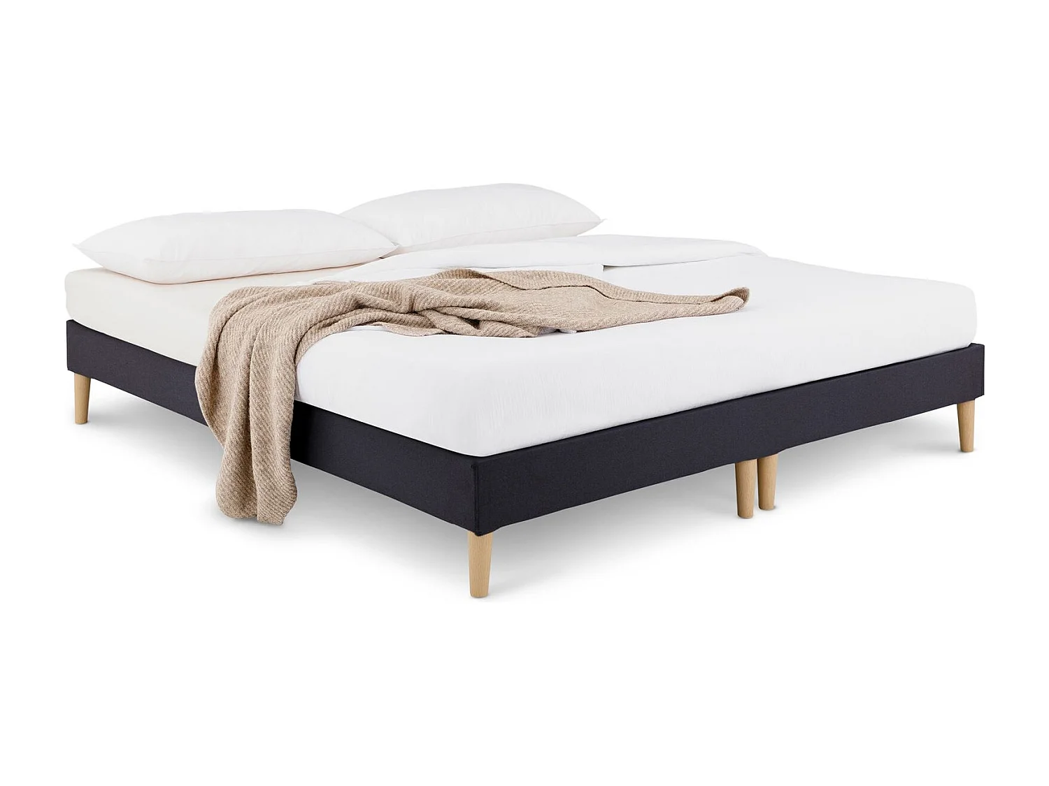 Sommier tapissier RENNES 180 x 200 cm structure en bois et revêtement en tissu noir, cadre de lit avec pieds