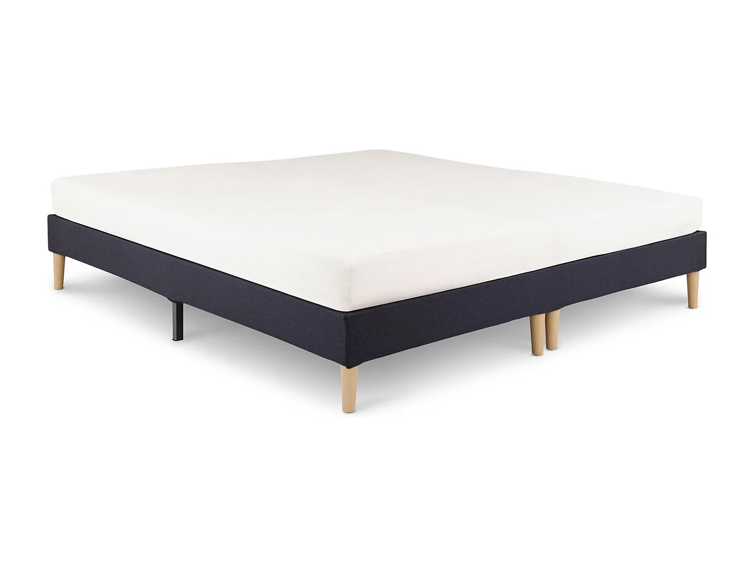 Sommier tapissier RENNES 180 x 200 cm structure en bois et revêtement en tissu noir, cadre de lit avec pieds