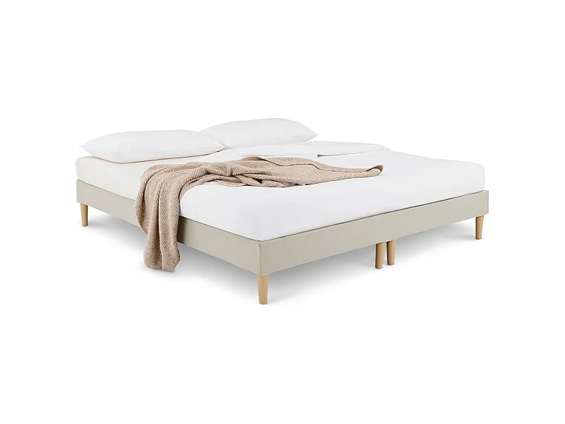Sommier tapissier RENNES 180 x 200 cm structure en bois et revêtement en tissu beige, cadre de lit avec pieds