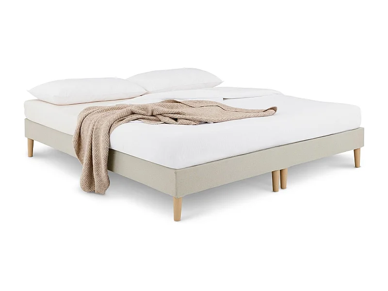Sommier tapissier RENNES 180 x 200 cm structure en bois et revêtement en tissu beige, cadre de lit avec pieds
