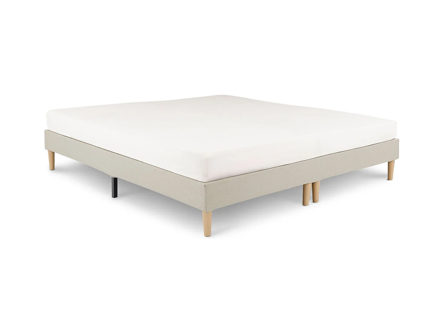 Sommier tapissier RENNES 180 x 200 cm structure en bois et revêtement en tissu beige, cadre de lit avec pieds