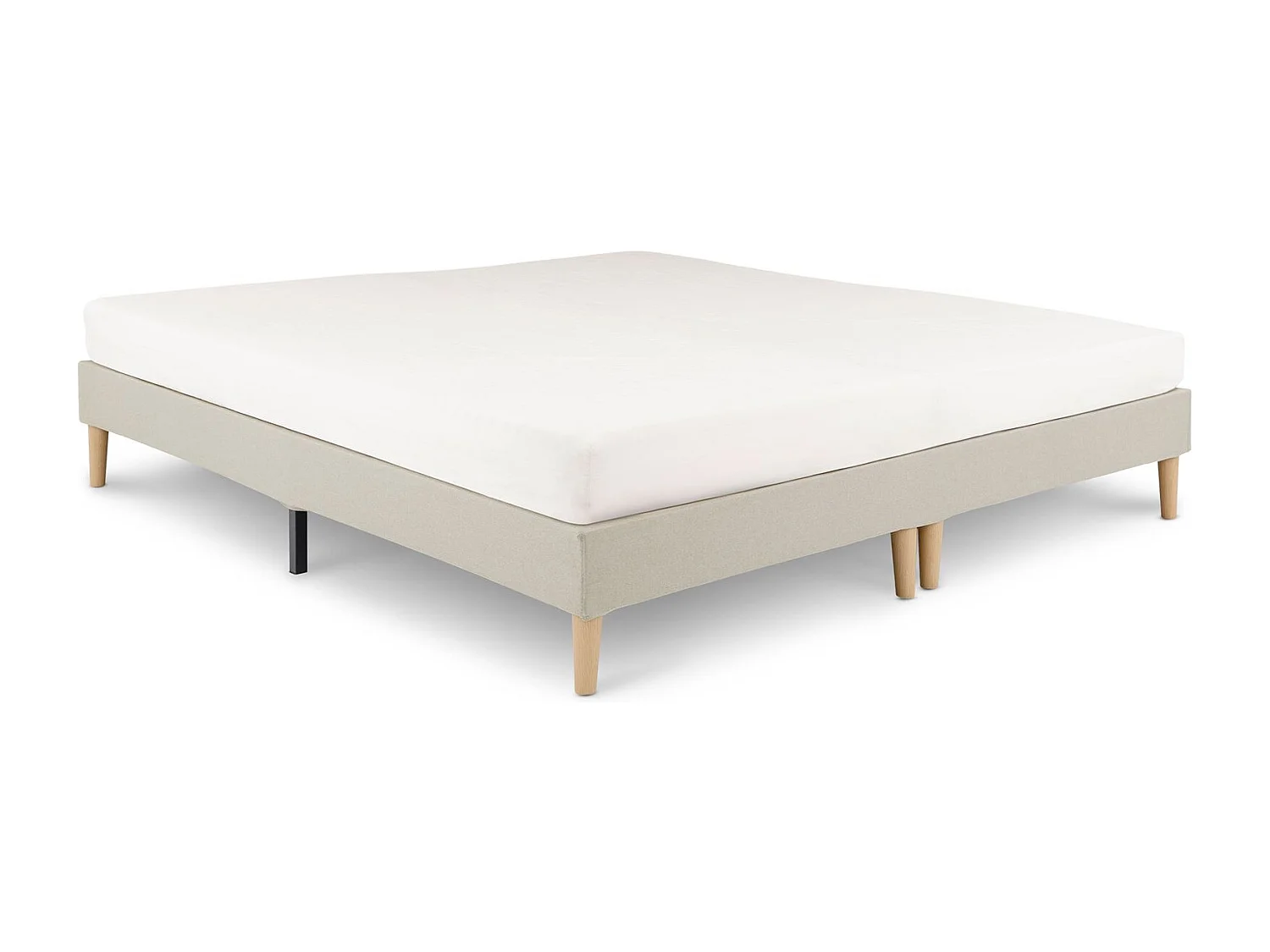 Sommier tapissier RENNES 180 x 200 cm structure en bois et revêtement en tissu beige, cadre de lit avec pieds