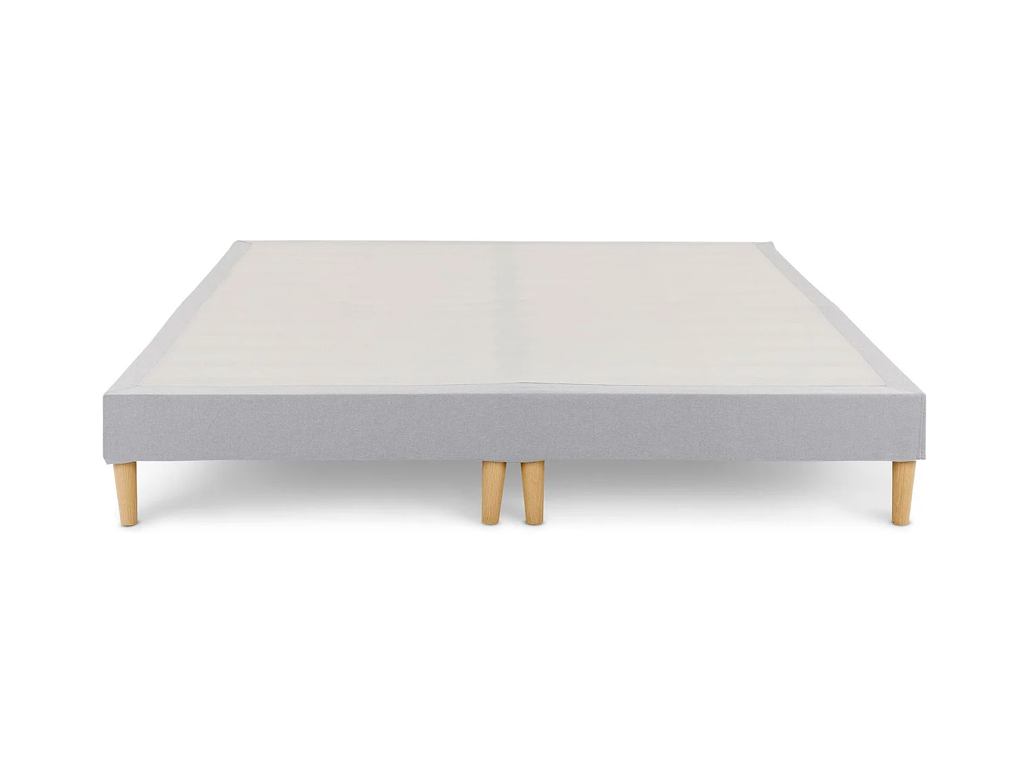 Sommier tapissier RENNES 180 x 200 cm structure en bois et revêtement en tissu gris, cadre de lit avec pieds