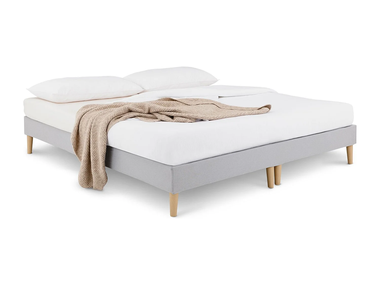 Sommier tapissier RENNES 180 x 200 cm structure en bois et revêtement en tissu gris, cadre de lit avec pieds