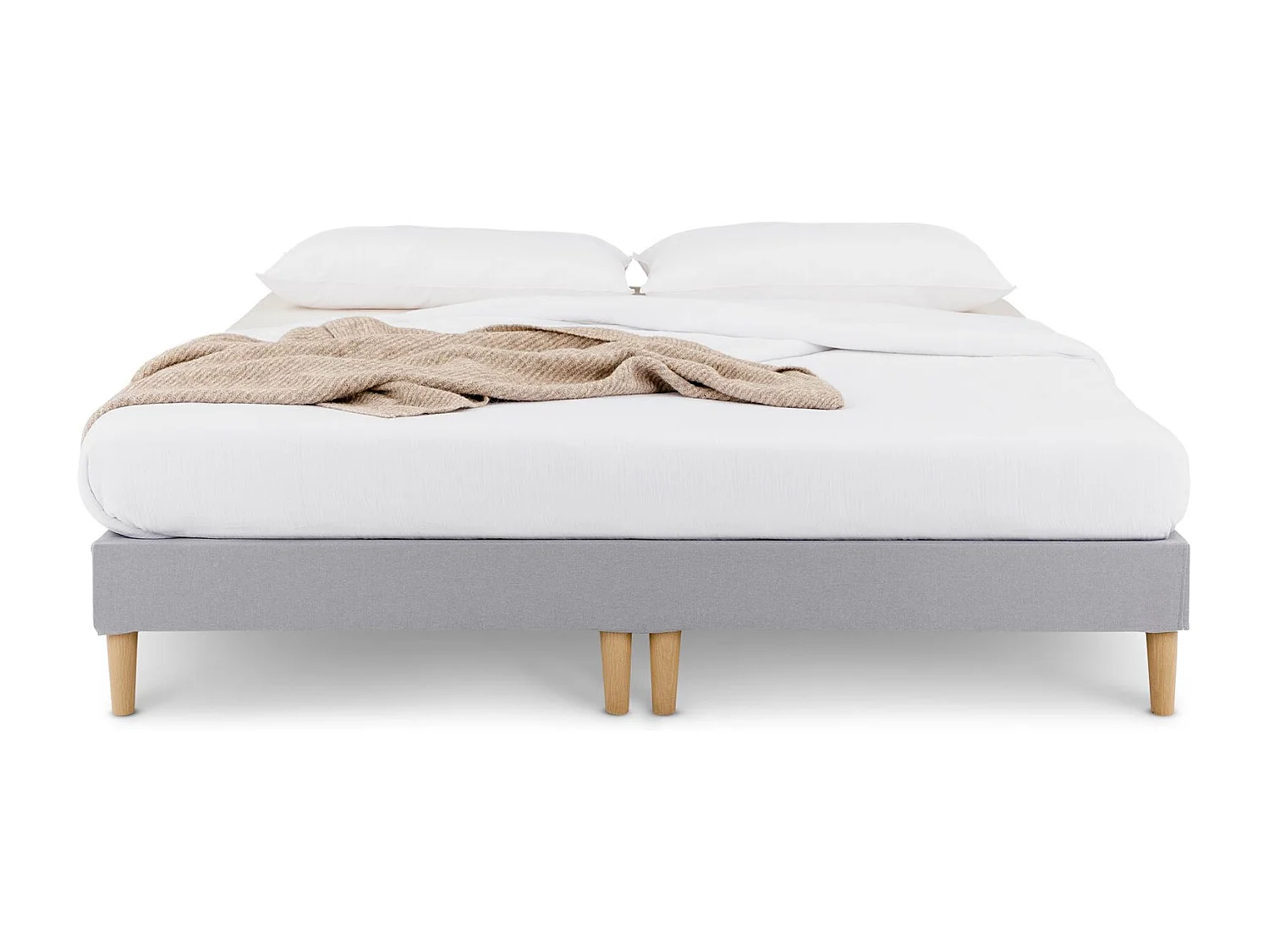 Sommier tapissier RENNES 180 x 200 cm structure en bois et revêtement en tissu gris, cadre de lit avec pieds