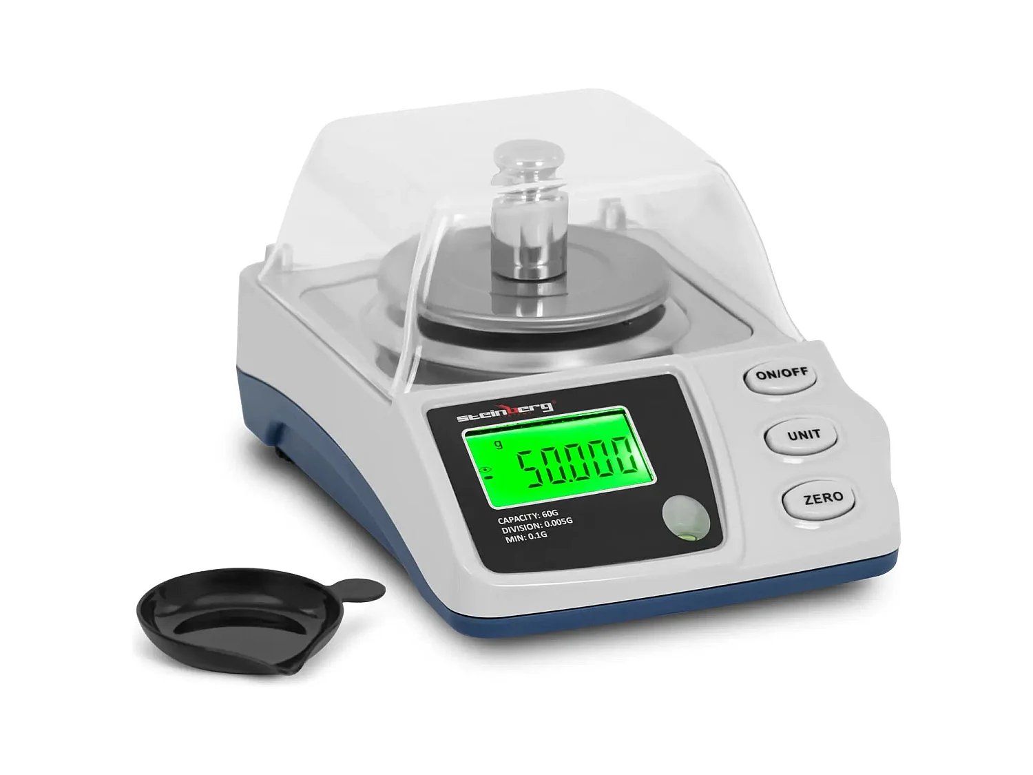Bilancia digitale di precisione 01 60 g / 0005 g ø 68 mm protezione antivento abs acciaio inox acciaio zincato argento metallizzato bianco 14_0008342