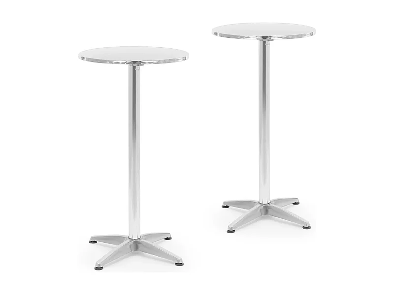 Set di 2 tavoli rotondi diametro 60 cm pieghevoli regolabili in altezza acciaio inox 14_0010034