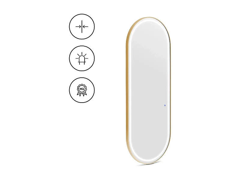 Estação de cabeleireiro oval ultra plana com espelho e iluminação LED 70 x 4 x 180 cm vidro aço dourado 14_0009651