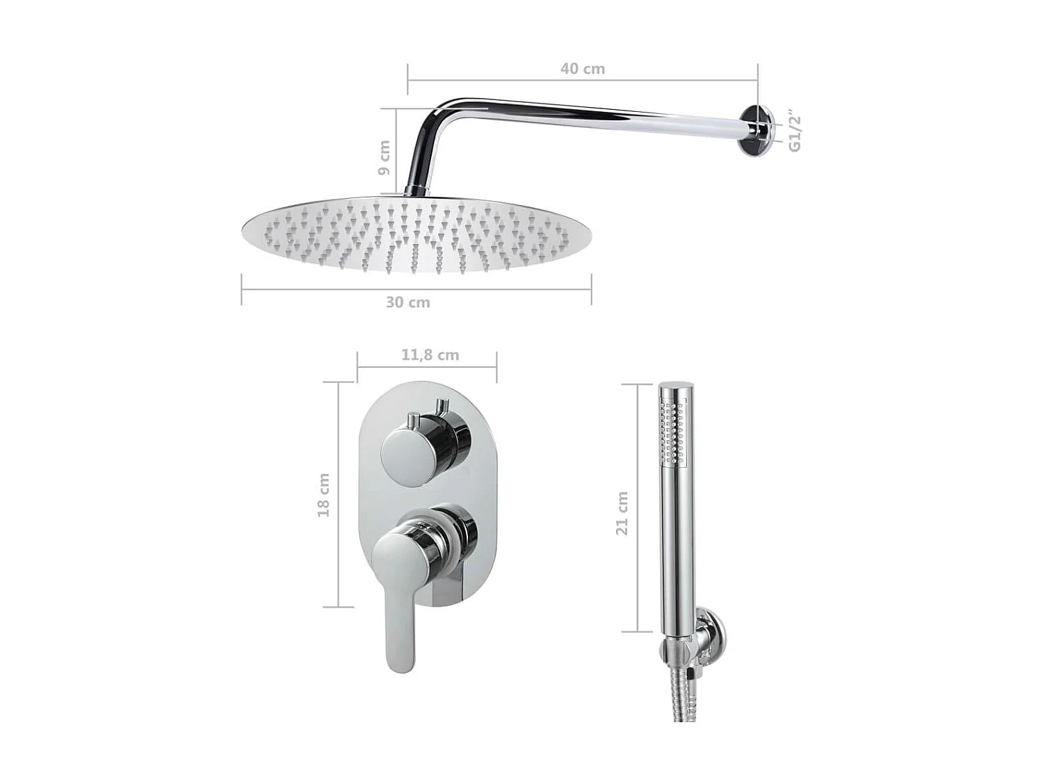 Conjunto completo sistema de chuveiro cabeça de chuveiro aço inoxidável prata 02_0003104