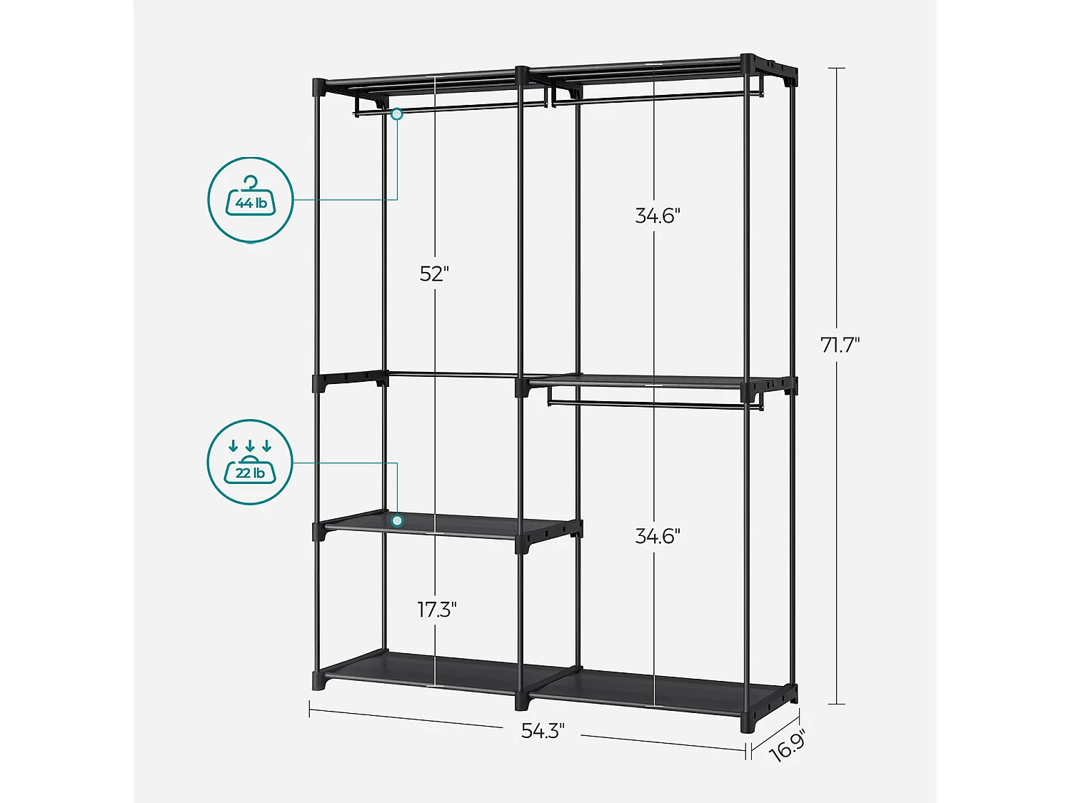 Armoire chambre porte-vêtements penderie noire 43 x 138 x 182 cm 12_0003975