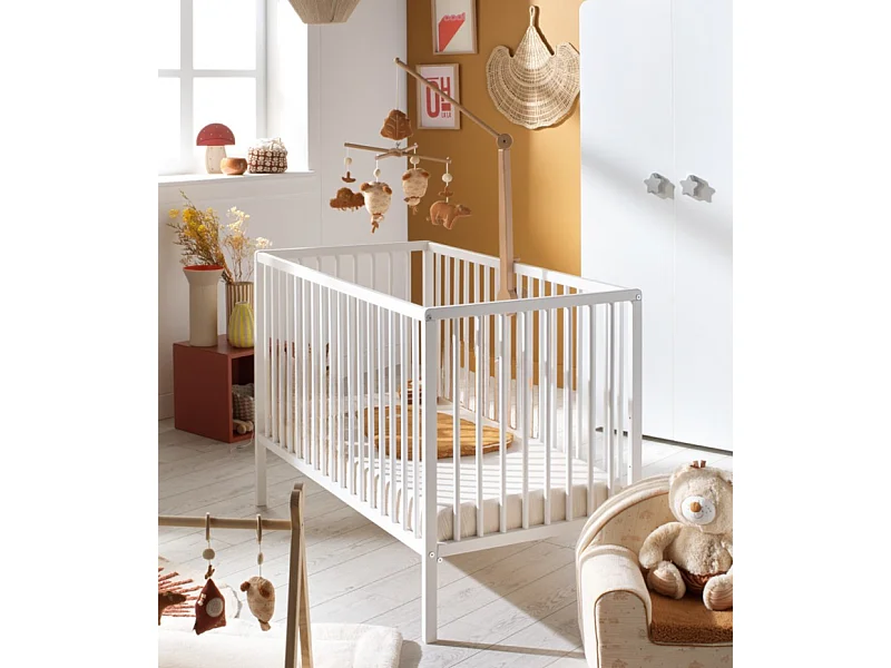 Chambre complète bébé avec lit 120x60cm à barreauxet commode à langer 3 tiroirs BASIC - BabyPrice