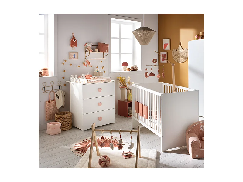 Chambre complète bébé avec lit 120x60cm et commode à langer 3 tiroirs BASIC - BabyPrice
