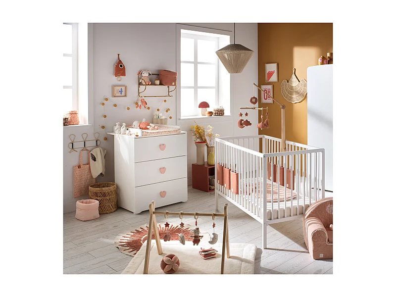 Chambre complète bébé avec lit 120x60cm à barreauxet commode à langer 3 tiroirs BASIC - BabyPrice