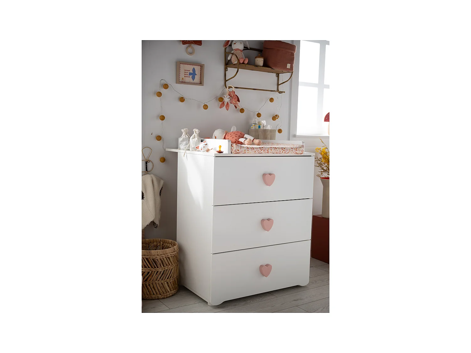 Chambre complète bébé avec lit 120x60cm à barreauxet commode à langer 3 tiroirs BASIC - BabyPrice