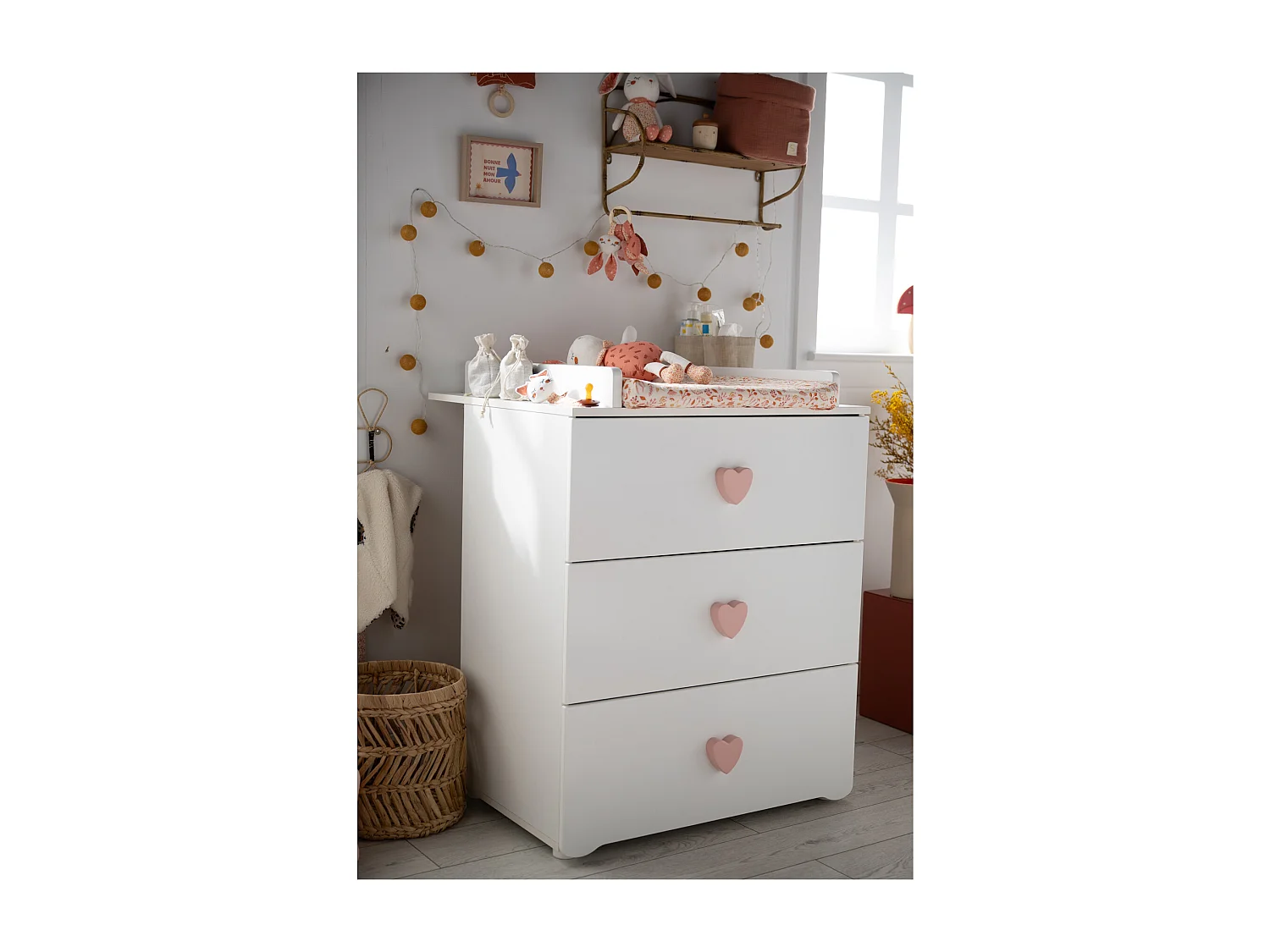 Chambre complète bébé avec lit 120x60cm à barreauxet commode à langer 3 tiroirs BASIC - BabyPrice