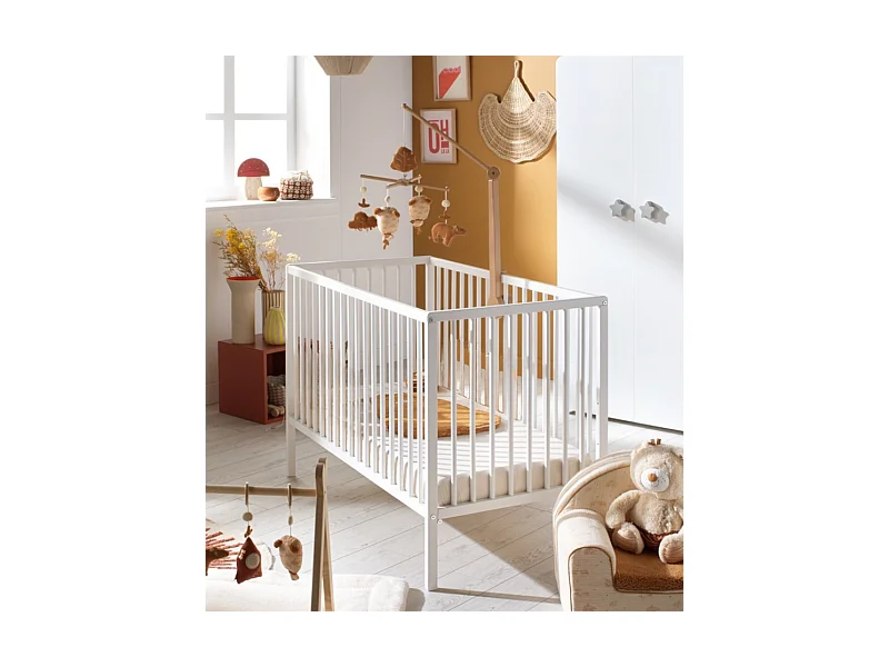 Chambre complète bébé avec lit 120x60cm à barreauxet commode à langer 3 tiroirs BASIC - BabyPrice