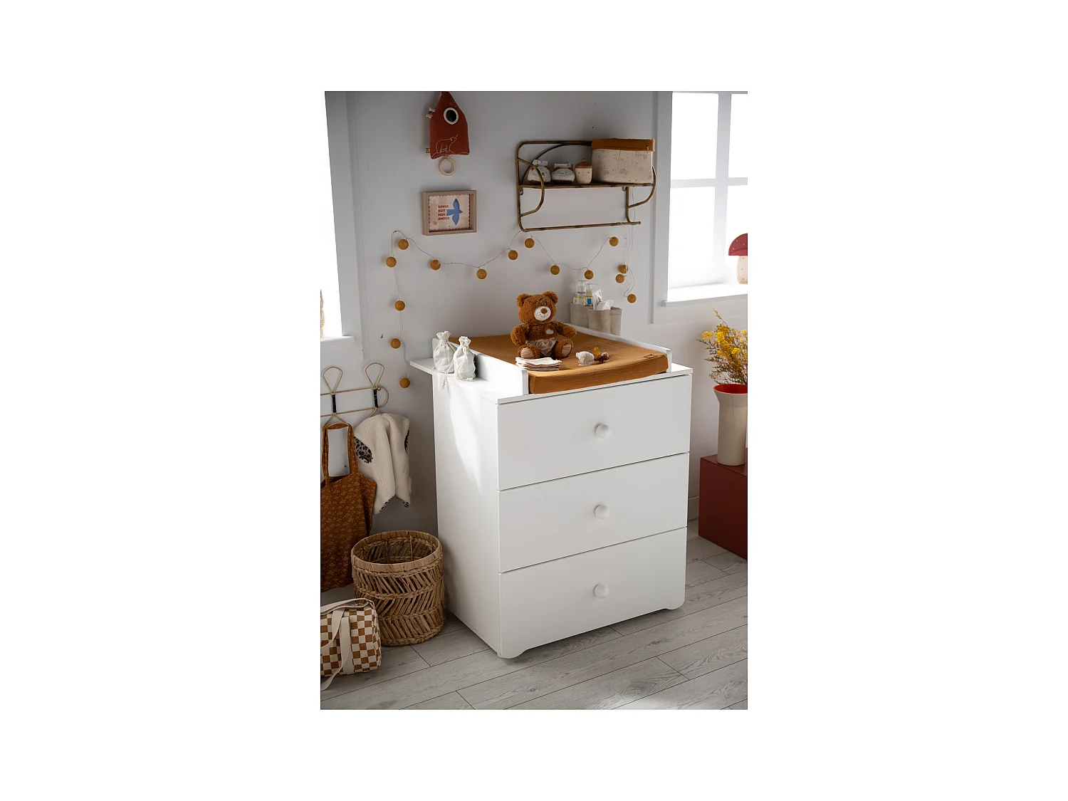 Chambre complète bébé avec lit 120x60cm et commode à langer 3 tiroirs BASIC - BabyPrice