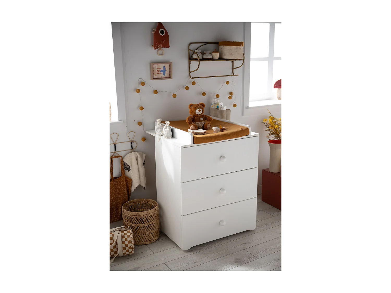 Chambre complète bébé avec lit 120x60cm et commode à langer 3 tiroirs BASIC - BabyPrice