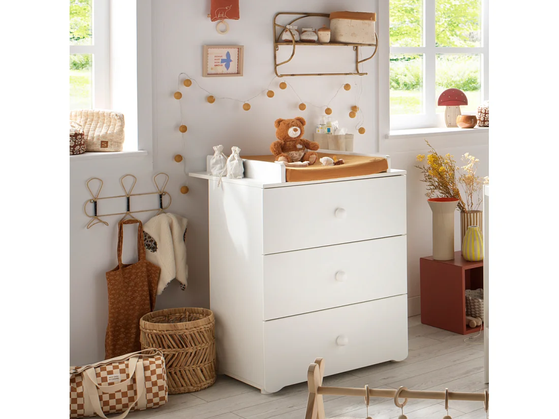 Chambre complète bébé avec lit 120x60cm et commode à langer 3 tiroirs BASIC - BabyPrice