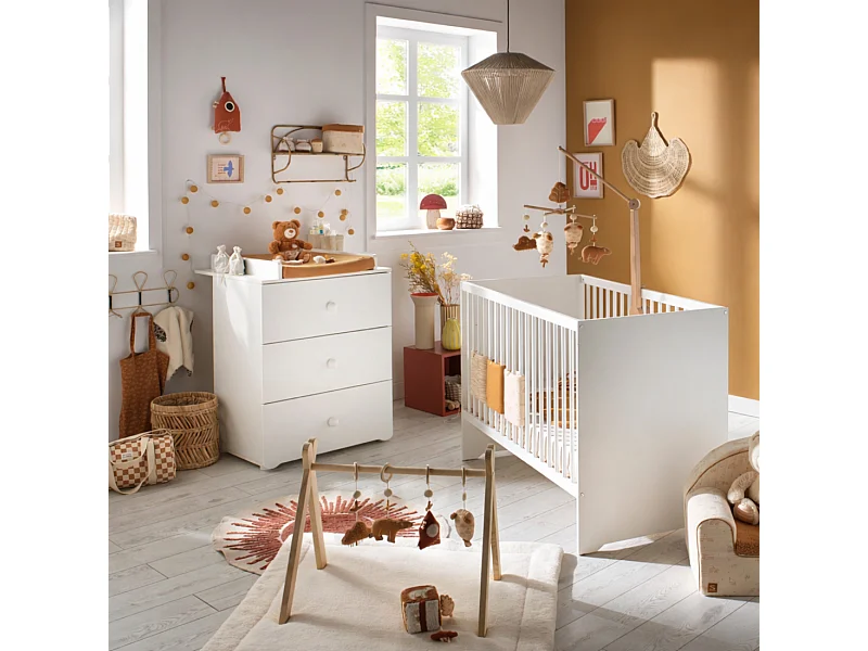 Chambre complète bébé avec lit 120x60cm et commode à langer 3 tiroirs BASIC - BabyPrice