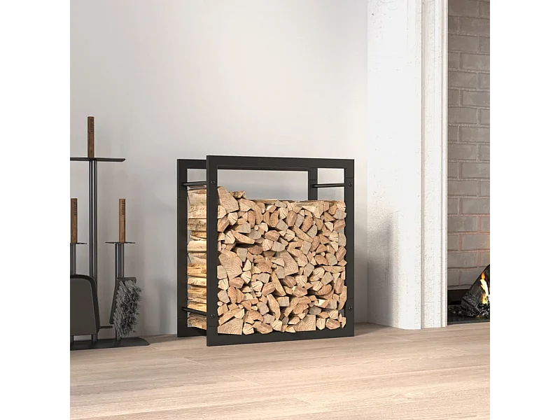 Mat Zwart Stalen Houtopslag 50x28x56 cm - Opslag voor Brandhout