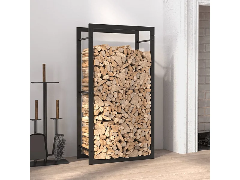 Stojak na drewno Matowa czerń 50x28x94 cm Stal Stojak na drewno do kominka z powłoką proszkową w kolorze czarnym