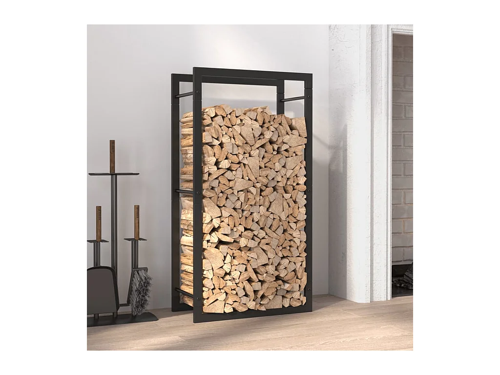 Stojak na drewno Matowa czerń 50x28x94 cm Stal Stojak na drewno do kominka z powłoką proszkową w kolorze czarnym