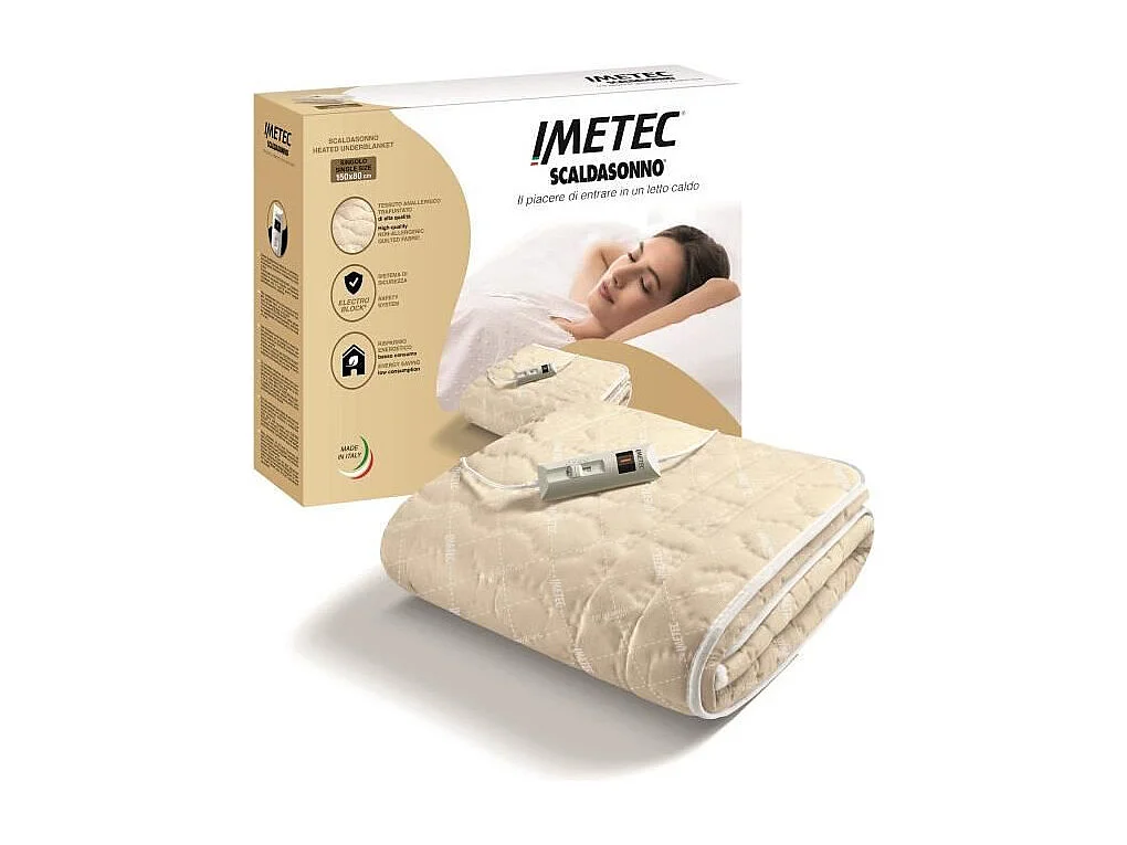 Surmatelas Chauffant - Imetec - Chauffe-lit Pour Lit Double 150 x 80 cm - 2 Commandes avec 2 Températures - Lavable