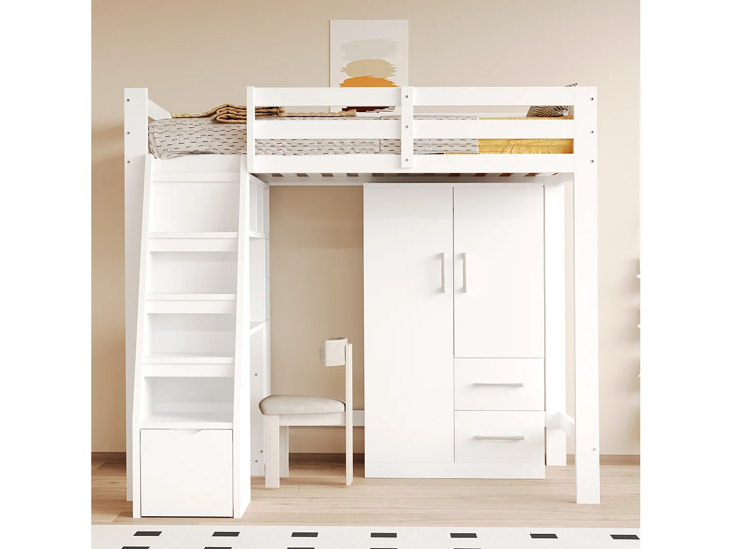 Kleiderschrank 70x40x135 cm - 2 Türen - 2 Schubladen - mit Staufächern - weiß