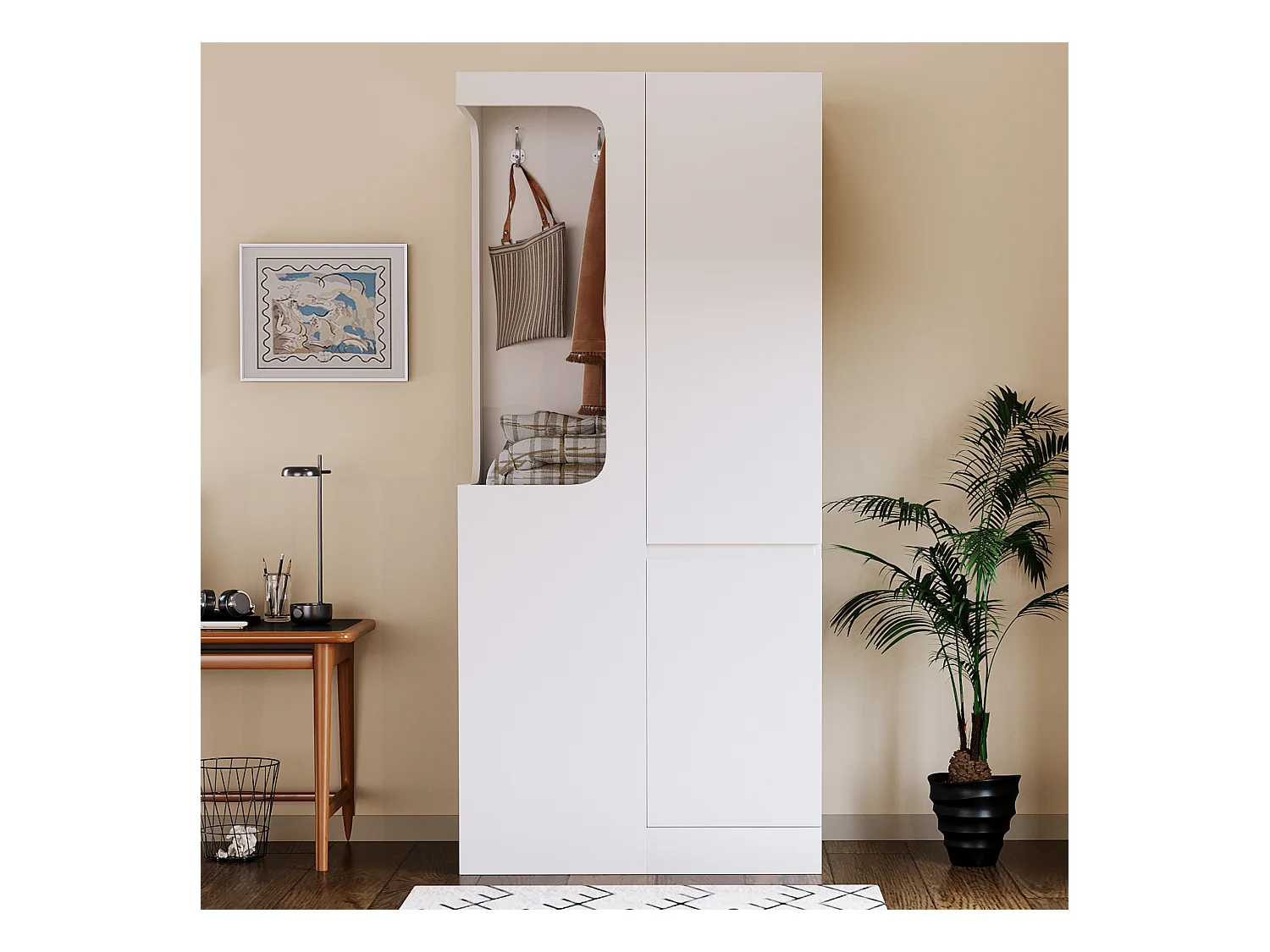 Armoire 70x40x170 cm - avec 4 tiroirs - avec 2 portes - avec compartiments de rangement - blanc