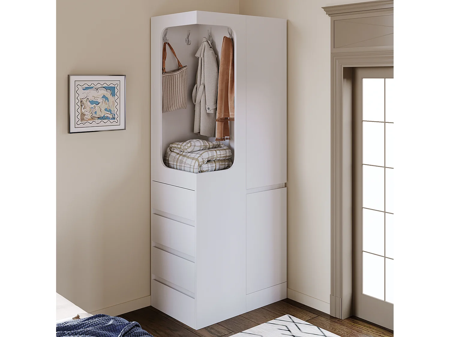 Kleiderschrank 70x40x170 cm - mit 4 Schubladen - mit 2 Türen - mit Staufächern - weiß