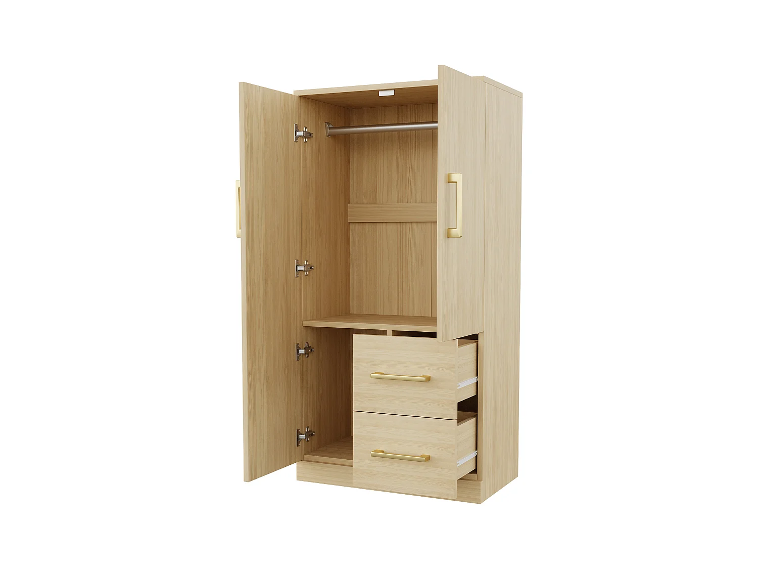 Armoire 70x40x135 cm - 2 portes - 2 tiroirs - avec compartiments de rangement - naturel