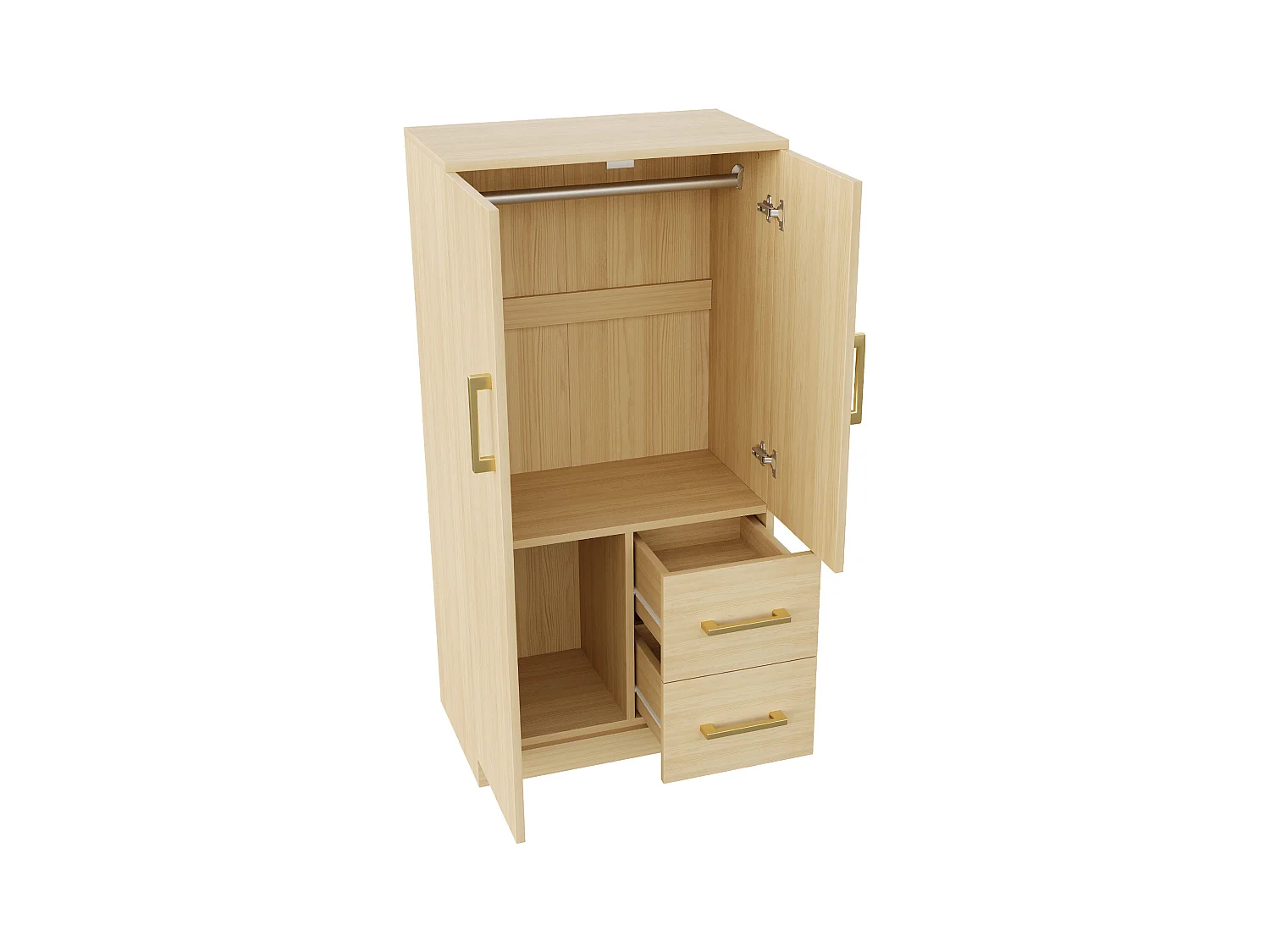 Armoire 70x40x135 cm - 2 portes - 2 tiroirs - avec compartiments de rangement - naturel